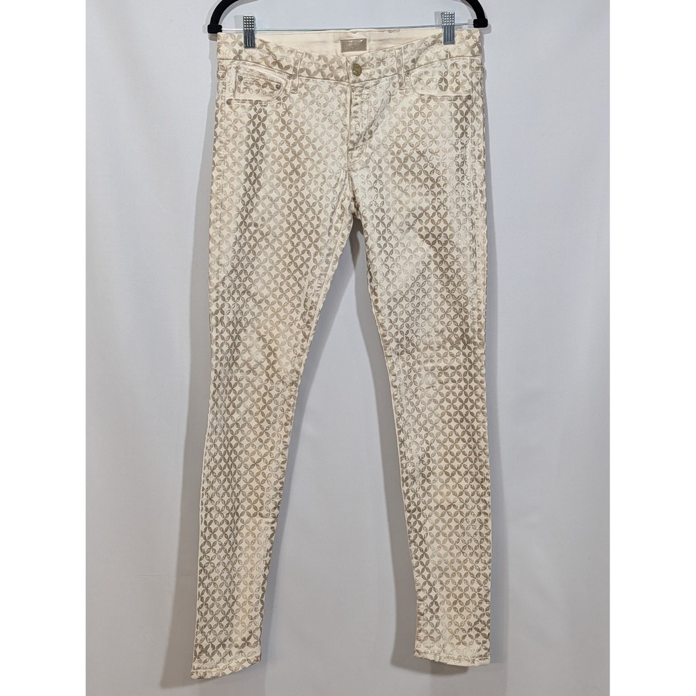 Mother The Looker Metallic Gold Geometric Print Skinny Jeans Size 28